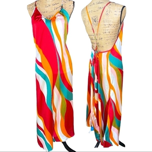 CUPSHE Maxi Slip Dress Back Out Spaghetti Straps Women’s Size Medium Mul… - Picture 5 of 9